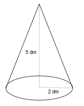 Kjegle med radius 2 dm og høyde 5 dm.