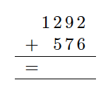 1292 + 676 skrevet under hverandre. 