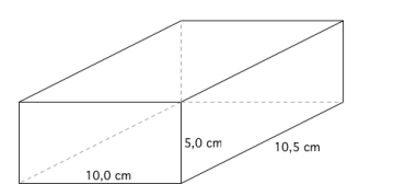 Prismet har sider 10 cm, 5 cm og 10,5 cm