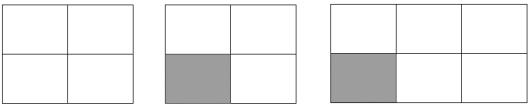 Til venstre deler vi de to tredelene i fire like store deler. I midten tenker vi at vi tar ut en av bitene (den grå biten). Til høyre ser vi at 6 grå biter er lik det hele.