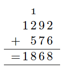 Legger vi sammen 1, 2 og 5 på hundrerplassen, får vi 8 og skriver det under 5 og da skriver vi bare 1 på tusenplassen da vi ikke har mer der. 