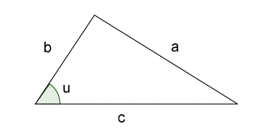 EN GENERELL TREKANT MED SIDER a, b OG c. VINKELEN u ER MELLOM a OG b. 