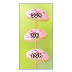 Tre hvite sopp på en stilk. Tallene lest fra toppen og ned er 50%, 7/6 og 13/6.