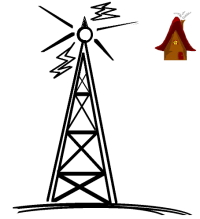 En radiomast og et hus