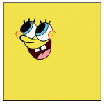 Gult kvadrat med øyne og smilemunn.