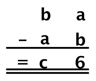 Regnestykket: ba - ab = c6.